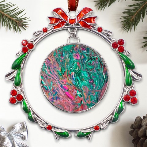 Green Pour Metal X mas Wreath Ribbon Ornament from UrbanLoad.com Front