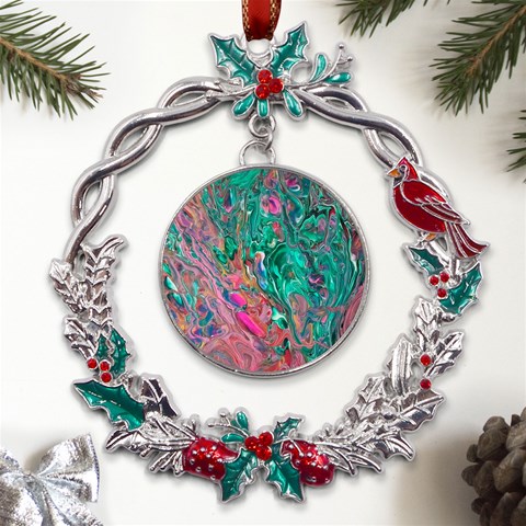 Green Pour Metal X mas Wreath Holly leaf Ornament from UrbanLoad.com Front