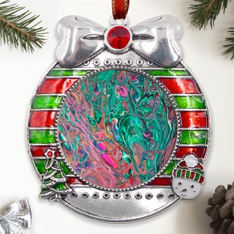Green Pour Metal X Mas Ribbon With Red Crystal Round Ornament from UrbanLoad.com Front
