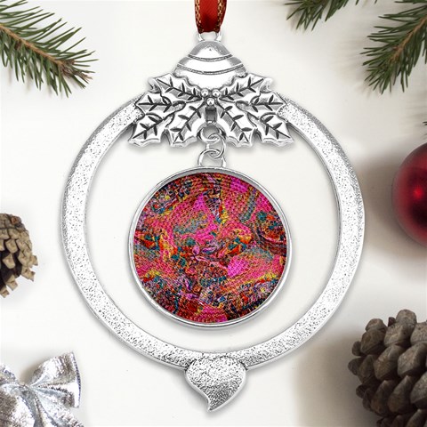 Collage  Metal Silver X mas Leaves Round Ornament from UrbanLoad.com Front