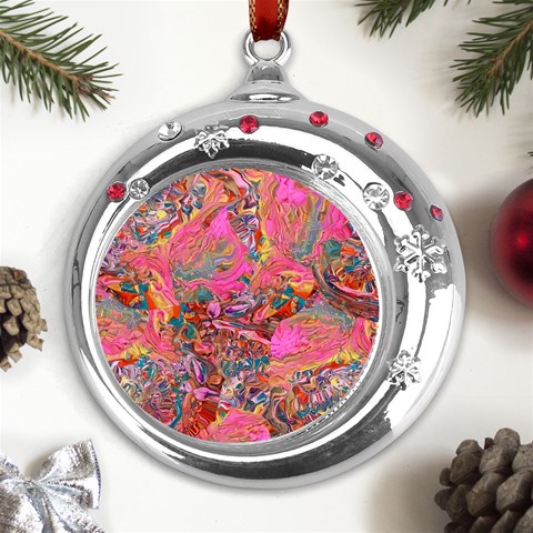 Collage  Metal Snowflake Red Crystal Round Ornament from UrbanLoad.com Front