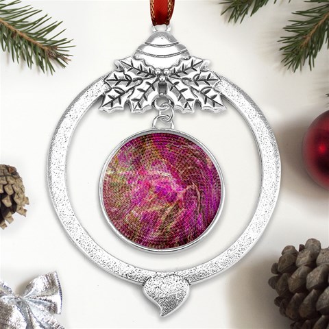 Pink blend Metal Silver X mas Leaves Round Ornament from UrbanLoad.com Front
