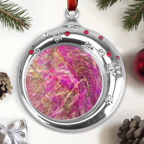 Pink blend Metal Snowflake Red Crystal Round Ornament from UrbanLoad.com Front
