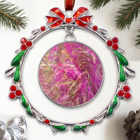 Pink blend Metal X mas Wreath Ribbon Ornament from UrbanLoad.com Front