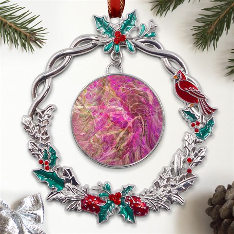 Pink blend Metal X mas Wreath Holly leaf Ornament from UrbanLoad.com Front
