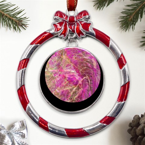 Pink blend Metal Red Ribbon Round Ornament from UrbanLoad.com Front