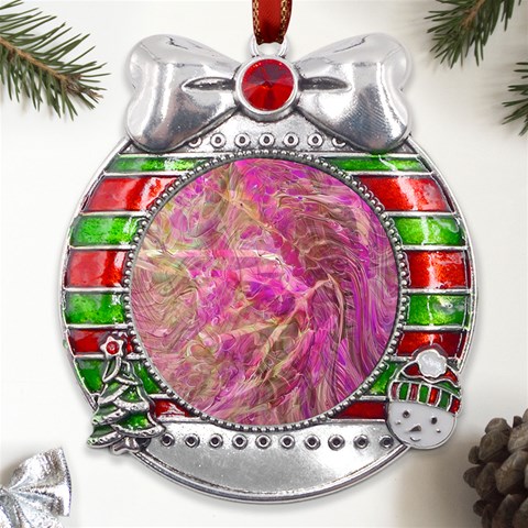 Pink blend Metal X Mas Ribbon With Red Crystal Round Ornament from UrbanLoad.com Front