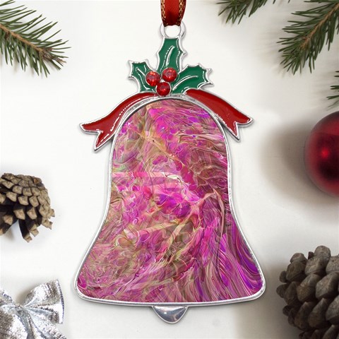 Pink blend Metal Holly Leaf Bell Ornament from UrbanLoad.com Front