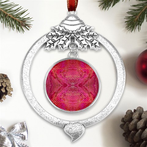 Pink Pour  Metal Silver X mas Leaves Round Ornament from UrbanLoad.com Front