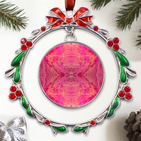 Pink Pour  Metal X mas Wreath Ribbon Ornament from UrbanLoad.com Front