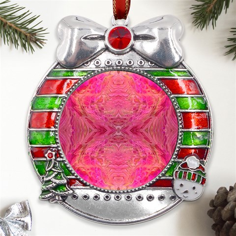 Pink Pour  Metal X Mas Ribbon With Red Crystal Round Ornament from UrbanLoad.com Front