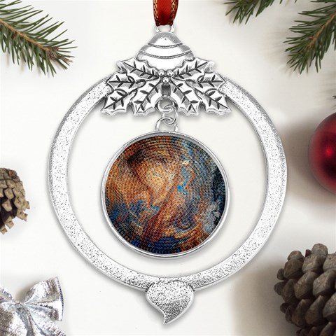 Blue flow Metal Silver X mas Leaves Round Ornament from UrbanLoad.com Front