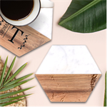 Blue flow Marble Wood Coaster (Hexagon) 