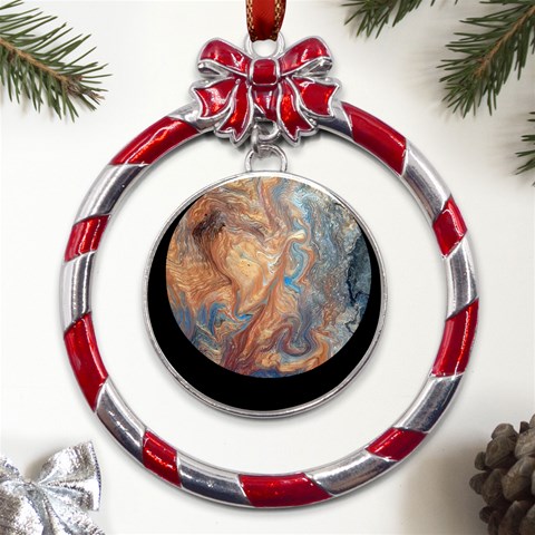 Blue flow Metal Red Ribbon Round Ornament from UrbanLoad.com Front