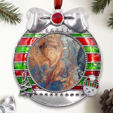 Blue flow Metal X Mas Ribbon With Red Crystal Round Ornament from UrbanLoad.com Front