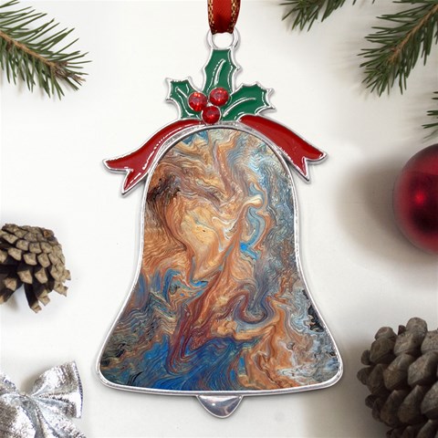 Blue flow Metal Holly Leaf Bell Ornament from UrbanLoad.com Front
