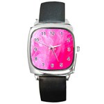 Pink Feather Square Metal Watch