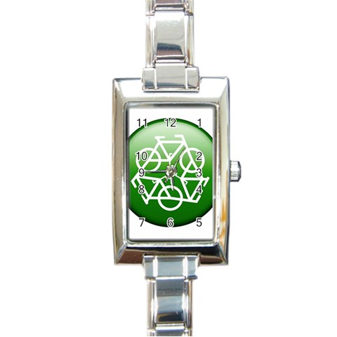 Green recycle symbol Rectangular Italian Charm Watch from UrbanLoad.com Front
