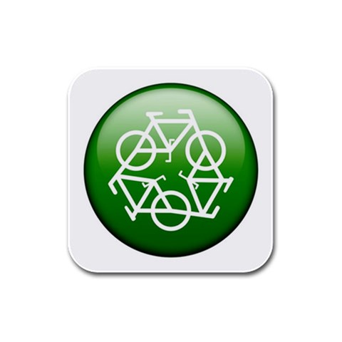 Green recycle symbol Rubber Square Coaster (4 pack) from UrbanLoad.com Front