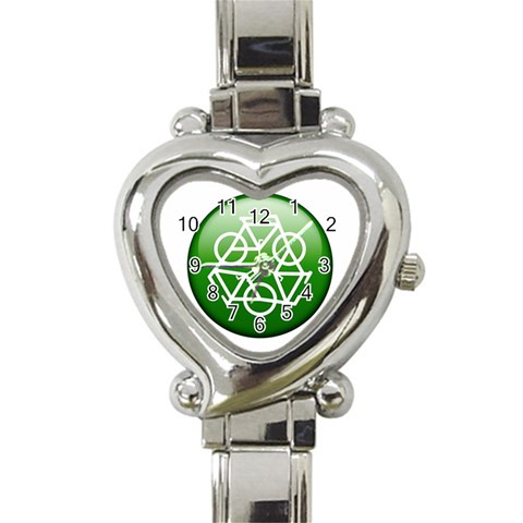 Green recycle symbol Heart Italian Charm Watch from UrbanLoad.com Front