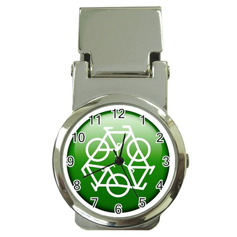 Green recycle symbol Money Clip Watch from UrbanLoad.com Front