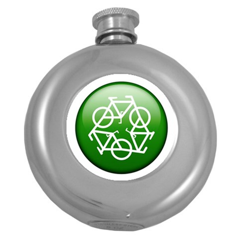 Green recycle symbol Hip Flask (5 oz) from UrbanLoad.com Front
