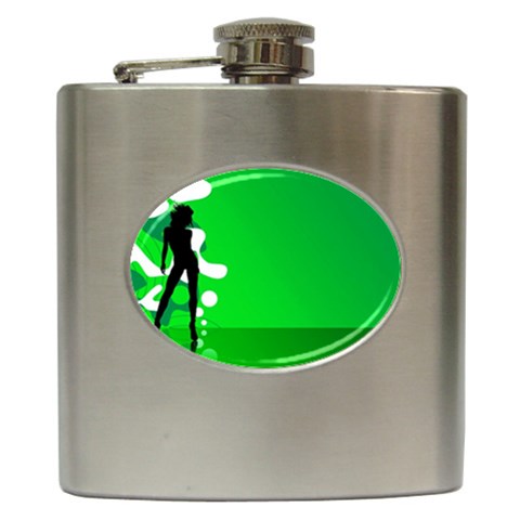 Green silhouette Hip Flask (6 oz) from UrbanLoad.com Front