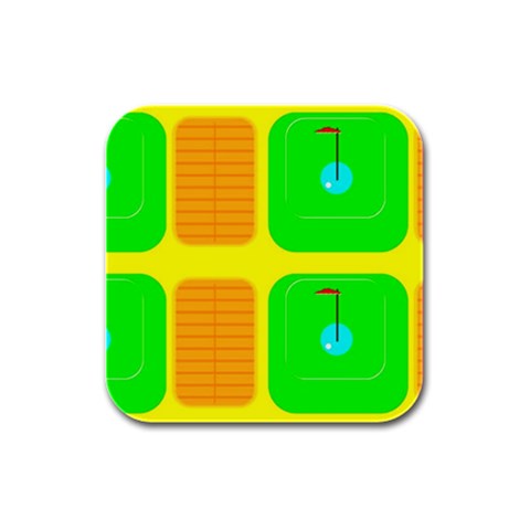 Golf Course Rubber Square Coaster (4 pack) from UrbanLoad.com Front