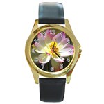 Lotus Flower Long   Round Gold Metal Watch