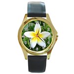 Good Morning Flower  Round Gold Metal Watch