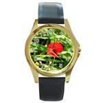 Anemone Flower   Round Gold Metal Watch