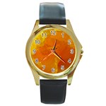 Yellow Flower Front  Round Gold Metal Watch