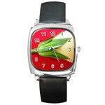 Yellow Flower Side  Square Metal Watch