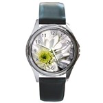 White Flower 1   Round Metal Watch