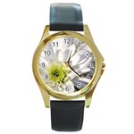 White Flower 1   Round Gold Metal Watch