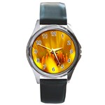 Yellow Color Flower   Round Metal Watch