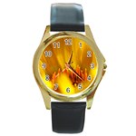 Yellow Color Flower   Round Gold Metal Watch