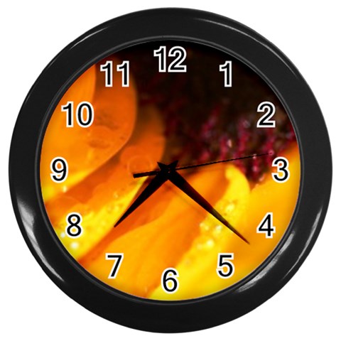 Wet Yellow Flowers 3  Wall Clock (Black) from UrbanLoad.com Front