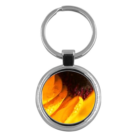 Wet Yellow Flowers 3  Key Chain (Round) from UrbanLoad.com Front