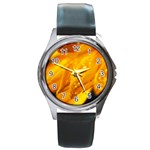 Wet Yellow Flowers 1   Round Metal Watch