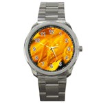 Wet Yellow Flowers 1   Sport Metal Watch
