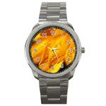 Wet Yellow Flowers 1   Sport Metal Watch