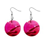 Wet Pink Rose  1  Button Earrings