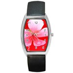 Water and Pink Flower  Barrel Style Metal Watch