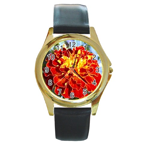 The Red Flowers  Round Gold Metal Watch from UrbanLoad.com Front