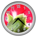 The Red Flower 2  Wall Clock (Silver)