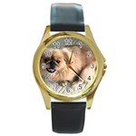 Pekingese Round Gold Metal Watch