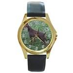 Miniature Pinscher Round Gold Metal Watch