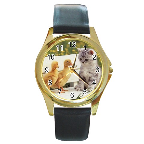 Kitty & Friends Round Gold Metal Watch from UrbanLoad.com Front