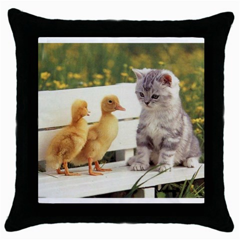 Kitty & Friends Throw Pillow Case (Black) from UrbanLoad.com Front